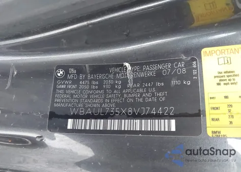 2008 BMW 128I from USA, damaged, VIN WBAUL735X8VJ74422